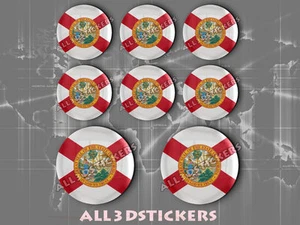 8 x 3D ROUND Resin Domed Flag Florida - USA Adhesive Decal Vinyl - Imagen 1 de 1