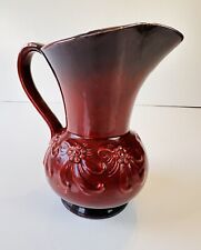 Vintage West German Pottery Jug  Burgundy  Red Floral 1950/60’s 573 / 17