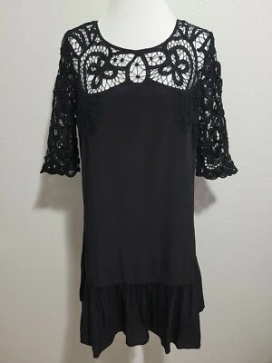 GUESS BY MARCIANO Women's Dress 3/4 Sleeve Black Round Neck Crochet Silk.Size L - Image 1 of 4