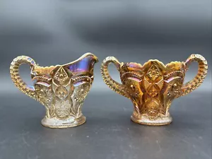 Imperial Smoke (Marigold Overlay) Fashion Carnival Glass Creamer And Sugar - Picture 1 of 24
