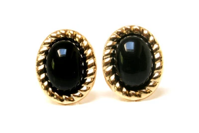 9ct Gold Black Onyx Studs Oval Earrings Gift Boxed Made in UK Birthday Gift - Изображение 1 из 4