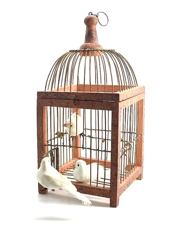Wood Wire Bird House Vintage Painted Pink Victorian Style 13" x 6" x 6" Cover