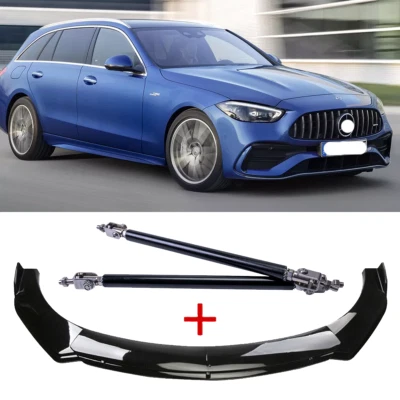 For Mercedes-Benz C43 C450 C55 Black Front Bumper Splitter /Spoiler + Strut RodS Foto 1 de 4