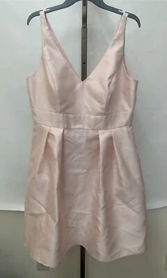 Vestido de coquetel Alfred Sung sem mangas comprimento do joelho gola V em blush tamanho 16 (D768) - Imagem 1 de 4