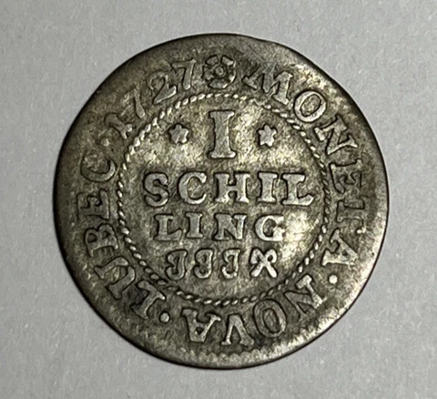 1727 GERMAN STATES - LUBECK 1 Schilling Silver Coin Germany Cover