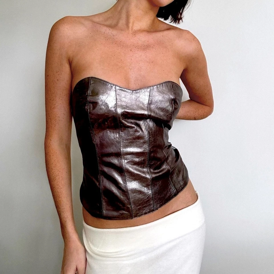 Free people x Brenda Knight Lámina Cuero Corsé Arnés Sin Tirantes Top Foto 1 de 4