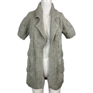 Theory Strickjacke Damen Gr. Small grau Wolle Baumwolle Grobstrick Kurzarm offen - Bild 1 von 9