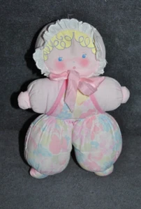 🍀Doudou Poupée Chiffon COROLLE Rose Fleurs Hochet Grelot Ancien Modèle 22 Cm - Picture 1 of 4