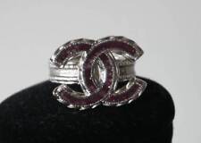AUTH NEW 2014 CRUISE SPRING CHANEL CC LOGO PURPLE PINK RING SILVER PLATED