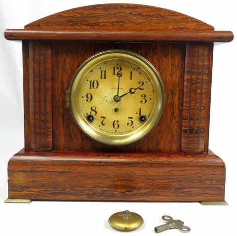 Seth Thomas Red Adamantine Arch Top Clock Key Wind Hour Half Chimes Working Cover