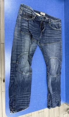 Button Missing - Men's Rivet De Cru Skipper Blue Moto Jeans MSRP $145.00 - Photo 1/4