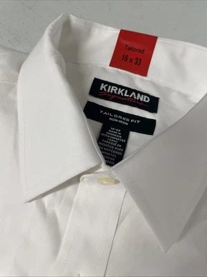Kirkland Signature 男式正装衬衫 TAILORED Fit 非铁 16x33 白色 Pima Cotto — 第 1/4 张图片