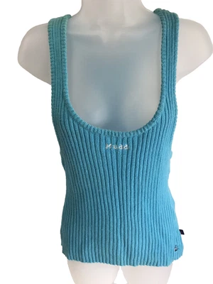 Camiseta sin mangas suéter tejido acanalado azul Mudd de colección Y2K para mujer Jrs M L logotipo bordado Foto 1 de 4