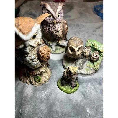 Vintage Owl Figurines Collection Ceramic Leffton Taiwan Owl Family Decor - Image 1 of 4