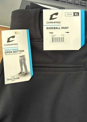 Champro *YOUTH* Triple Crown Series Open Bottom Premium Baseball Pant: BLACK - Image 1 of 4