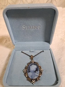 Stauer Sterling Silber blaue Kamee Anhänger Halskette Markasit Kunstperlen 925 mit - Bild 1 von 12