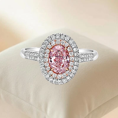 Anillo de Diamantes 2 Ct IGI Cultivado en Laboratorio Elegante Rosa Intenso Ovalado Oro Multicolor 18K Foto 1 de 4