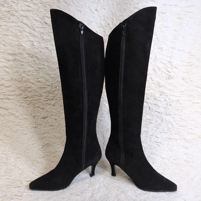 Botas Yves Saint Laurent Vhtf Gamuza Tacón Largo Negras Stiletto Deformadas Punta A Foto 1 de 4