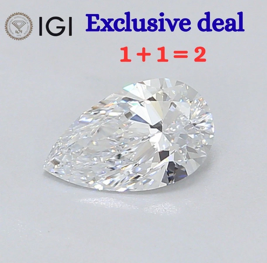 Lab Grown IGI Certified CVD DIAMOND 2PCS 2.20 TCW PEAR G Color SI1 Clarity - Image 1 of 4