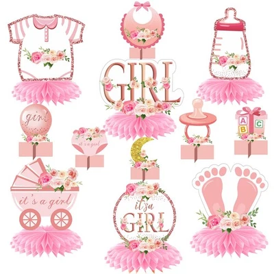 12Pcs Pink Rose Gold Baby Shower Decorations Honeycomb Centerpieces for — 第 1/4 张图片