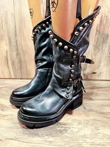 A.S.98 Easton Studded Boot Chunky Leather Green Combat Boots Women's Size 6 - Picture 1 of 8
