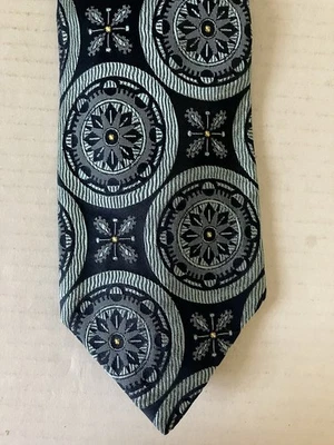 无品牌 70 年代复古男式领带领带醋酸人造丝蓝色黄色几何图案 57 — 第 1/4 张图片