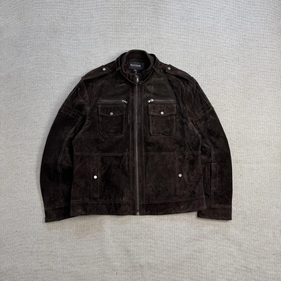 Jaqueta de motociclista Emanuel Ungaro masculina couro camurça marrom GG - Imagem 1 de 4