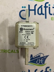 Fusible de hoja de cuerpo cuadrado Bussman 170M3011 80A 690V IEC - Imagen 1 de 4