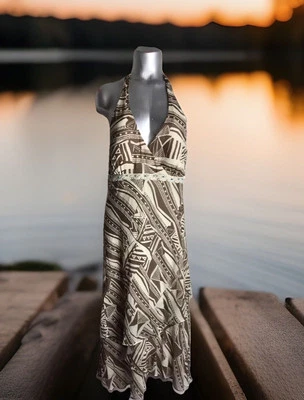 Vestido Sangría 100% Seda Cintura Imperio Halter Forrado -Talla 12- Volantes en Niveles Foto 1 de 4