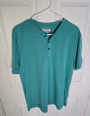 Magellan Mens Classic Fit Teal Henley Fish Gear Top Medium - Image 1 of 4