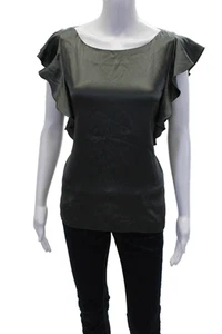 Theory Womens Textured Round Neck Short Sleeve Lined Blouse Gray Size M - Picture 1 of 6