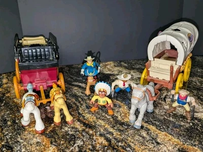 Fisher Price Stagecoach Adventures Western Wagon 1997 Cannon 4 Horses 5 Figures - Image 1 of 4