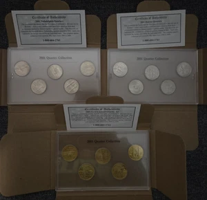 Set Of 3 2001 P,D,Gold Proof State Quarters With COA And Original Boxes - Picture 1 of 3