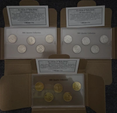 Set Of 3 2001 P,D,Gold Proof State Quarters With COA And Original Boxes - Image 1 of 3