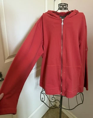 Chaqueta con Capucha Spa By Chicos Rojo Coral Cremallera Talla XL Mangas Largas Bolsillos Foto 1 de 4