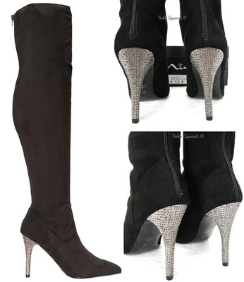 NINA Rocklin Rhinestone Embellished Stiletto Heel OTK Thigh High Boots US 8.5 M - Image 1 of 4