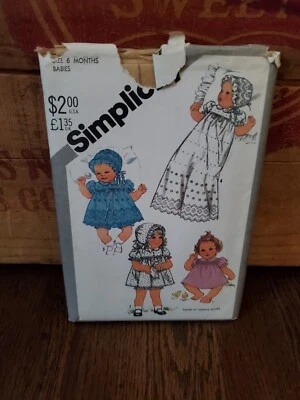 Vtg Simplicity 5564 Layette Baby Infant Christening Smocked Dress Bonnet 6 Mos - Image 1 of 3