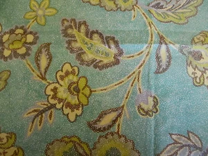 Poly Cotton Jacobean Large Floral Fabric On Acquamarine Green Blue 3yd x 54 - Picture 1 of 7