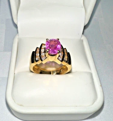 HERMOSO ANILLO LEVIANO ORO 18K ZAFIRO ROSA Y DIAMANTES TALLA 7.5 Foto 1 de 4