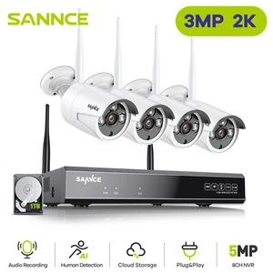 SANNCE 3MP WLAN Außen IP Überwachungskamera Set 5MP 8CH NVR Mit Audio Nachtsicht - Bild 1 von 8