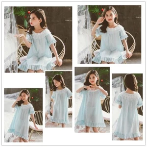 Kid Girls Child Nightdress Cotton Pajamas Lace Ruffle Sleepwear Princess Cute - Picture 1 of 13