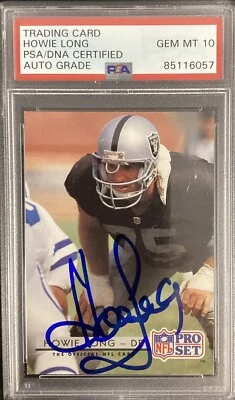 Howie Long Signed 1992 Pro Set #211 Football Card Raiders Autograph PSA/DNA 10 - Image 1 of 4