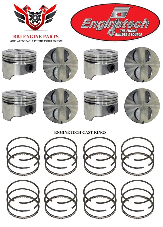 Ford Mercury 289 302 5.0 64 - 85 Enginetech Flat Top Pistons (8) - Cast Rings  - Image 1 of 4