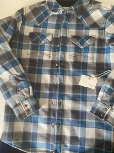 *NEW* Cody James Boys Plaid Velour Lined Pearl Snap Flannel Jacket Blue Medium - Picture 1 of 9