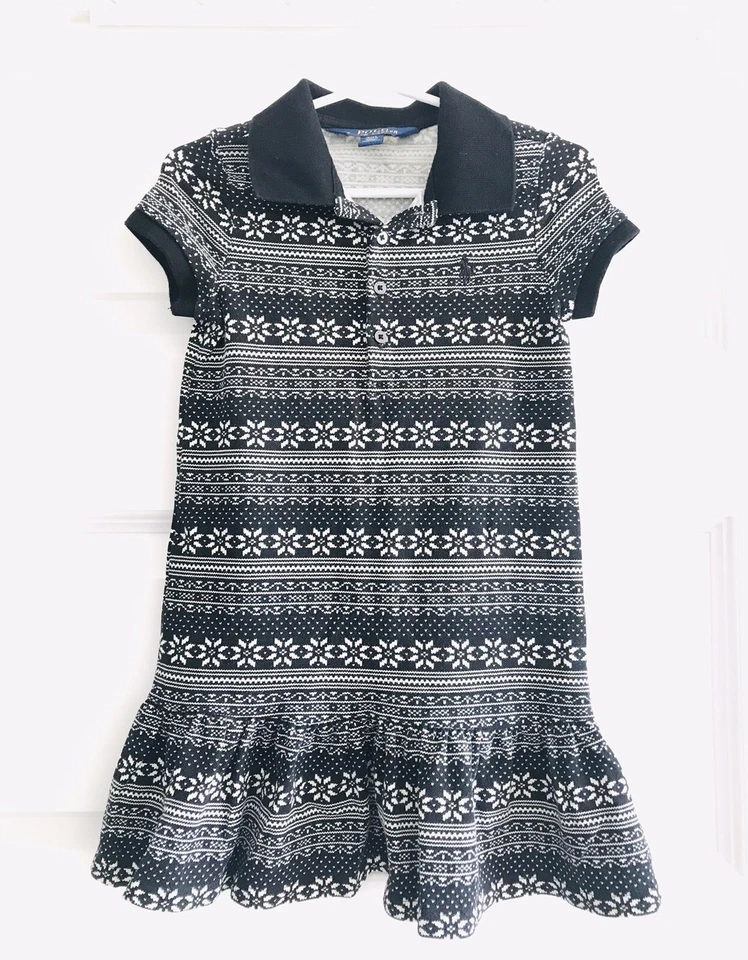 Vestido Suéter Polo Ralph Lauren Niño 4/4T Niña Algodón Tejido Negro Blanco Usado en Excelente Condición Foto 1 de 4