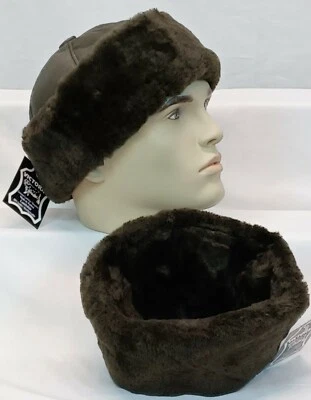 ВОЕННЫЙ зеленый овчины стриженный мех кожи меха Beanie круглый ведро шляпа S-3XL - Изображение 1 из 4