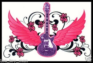 LOWER BACK SHOULDER TEMPORARY TATTOO~PINK ANGEL WINGS PRINCE GUITAR PURPLE RAIN - Picture 1 of 9