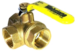 3 Way Brass Ball Valve, Full L- Port 3/4" Female NPT 600WOG - Picture 1 of 6