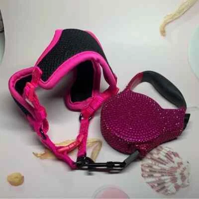 X-Small Pink Dog Harnesses & Retractible Bedazzled Leash - Image 1 of 4