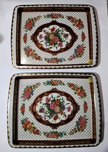 2 VTG Daher Decorated Floral Tin Trays 1970’s VTG Decor Lap Eating Cottage Set - Picture 1 of 8